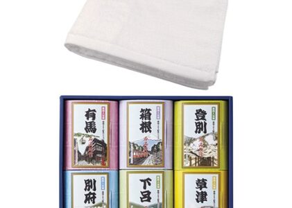 名湯旅情 薬用入浴剤ギフトセット ＋ 泉州の高級バスタオル 乳白色 L4173115＋8107291